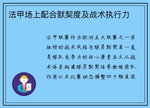 法甲场上配合默契度及战术执行力