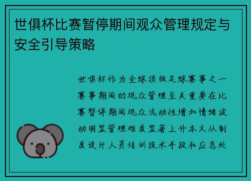 世俱杯比赛暂停期间观众管理规定与安全引导策略