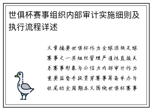 世俱杯赛事组织内部审计实施细则及执行流程详述