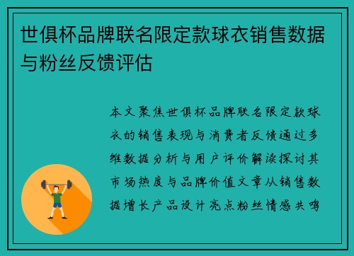 世俱杯品牌联名限定款球衣销售数据与粉丝反馈评估